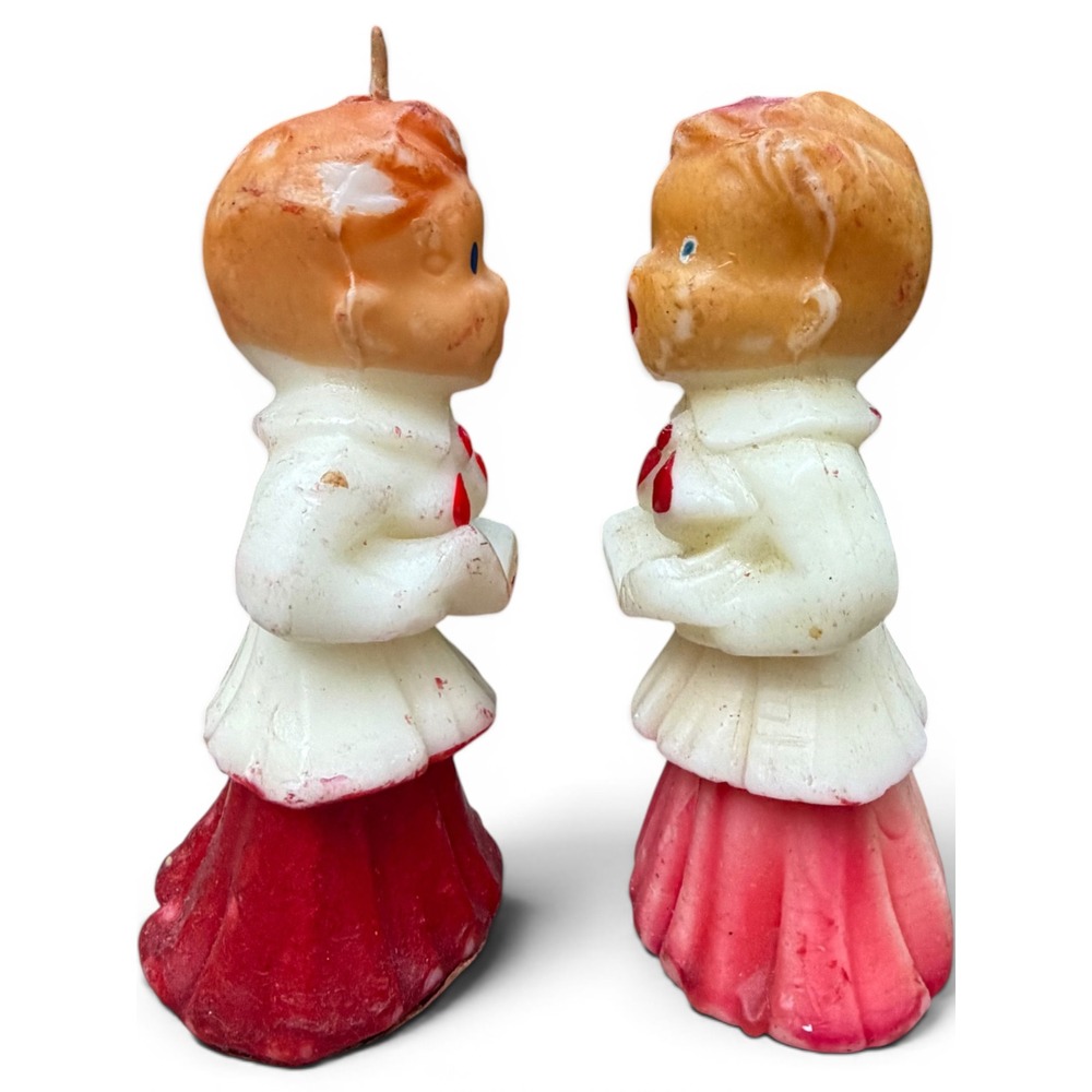 Vintage Christmas Choir Boy Figurines Set Gurley Style Wax Red White Holiday - Picture 4 of 11